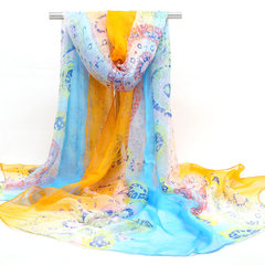 Summer golden silk double silk, silk scarf, Qipao dress, shawl, silk, sunscreen, scarf, scarlet, orange and blue.