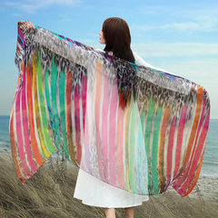 Korean embroidered silk scarves, long scarves, 100 mulberry silk towels, Sun Beach shawls, blue beach.