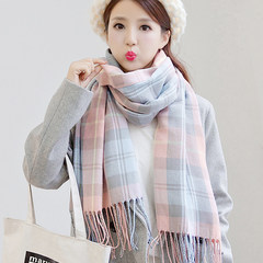 Autumn and winter all-match fringed scarf female small fresh Plaid dual-purpose Clubman thick warm scarf students Pink Plaid