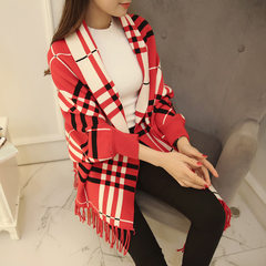 New Womens double mink cashmere coat knitted cardigan sweater coat BianFuShan fringed cloak shawls Red and black