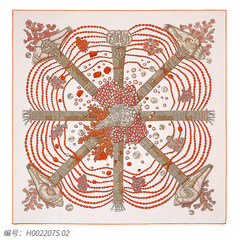 France buying Hermes new lady scarf coral track silk scarf lady 90 printed square H002207S 02