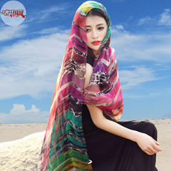 Sunscreen, Korean scarlet, scarf, shawl, long scarf, silk satin, silk shawl, air conditioning scarf, blue beach.