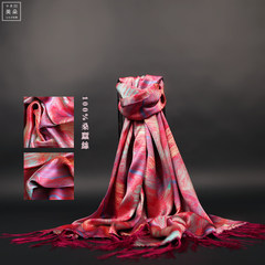October @ duo silk canonical silk long scarf printed pure silk printing double-sided elegant shawl Magenta stamp