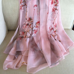 The pure silk cotton double silk summer sun female beach towel scarf scarf shawl dual-purpose air conditioner Pink flowers