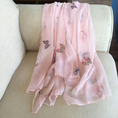 The pure silk cotton double silk summer sun female beach towel scarf scarf shawl dual-purpose air conditioner Orange pink butterfly