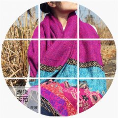 Yunnan Lijiang summer cotton linen, sun scarf, tourism, national style, Tibet, autumn, winter, Qinghai, warm shawl, double use rose red.