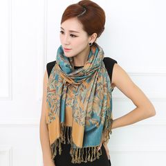 Autumn and winter, mom, a double faced shawl, lady's long cotton and linen scarf, winter version, thickening dual-purpose warm soil, yellow and blue.