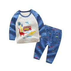 Boys and girls underwear set 17 new baby cartoon long johns wearing pajamas in children Home Furnishing. Cowboy blue 80cm