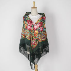 Russian folk style scarf fringed shawl of Xinjiang Baotou Tibet Lijiang tourism towel printing and Deep green