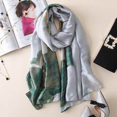 Silk summer wear scarf, female sunscreen shawl scarf, spring and Autumn Winter Scarf 2017 lotus leaf silver dust