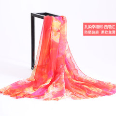 Spring and autumn Chiffon scarves, scarves, shawls, shawls, extra large suntan scarves, scarves, long scarves, women, Xia Zhi, dyed happy trees - Watermelon Red
