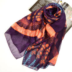 F family, autumn and winter, deep purple, gold powder, plant printing, high-grade silk mulberry silk scarf, shawls, long scarves 130cm-195cm138 yuan