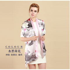 China silk shawl, wind changeable multifunctional scarves silk scarf for female spring and winter Wash lotus