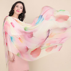 2017 summer new silk scarves, women's long wear, light silk scarves, sunscreen shawls, beach scarves, pink tulips.