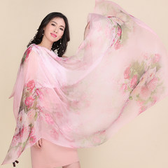 2017 summer new silk scarves, women's long wear, light silk scarves, sunscreen shawls, beach scarves, Fanghua rose pink.