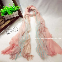 The spring stripe cotton scarf female Korean linen summer all-match long oversized Scarf Shawl female beach sunscreen Pink Striped Cotton