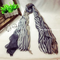 The spring stripe cotton scarf female Korean linen summer all-match long oversized Scarf Shawl female beach sunscreen Dark grey striped cotton