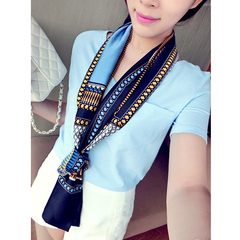 Autumn travel, spring and autumn, thin silk mulberry silk new Korean sunscreen holiday holiday scarf, shading air hostess Scarf Blue pop