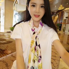 Autumn travel, spring and autumn, thin silk mulberry silk new Korean sunscreen holiday holiday scarf, shading stewardess, scarf, perfume bottle, beige