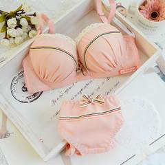 Fall new collection of girls bra set, cute Lace Sexy Bra, A cup, thin small chest underwear set 9116 Pink 34 (75) +M briefs