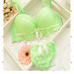 Fall new collection of girls bra set, cute Lace Sexy Bra, A cup, thin small chest underwear set 818 green 34 (75) +M briefs