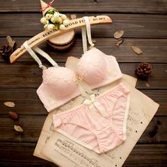 Fall new collection of girls bra set, cute Lace Sexy Bra, A cup, thin small chest underwear set 988 Pink 34 (75) +M briefs