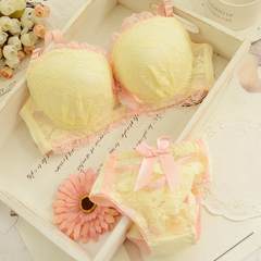 Fall new collection of girls bra set, cute Lace Sexy Bra, A cup, thin small chest underwear set Yellow 8851 34 (75) +M briefs