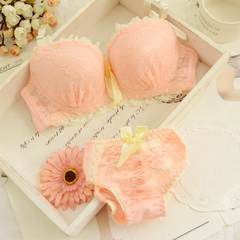 Fall new collection of girls bra set, cute Lace Sexy Bra, A cup, thin small chest underwear set Pink 8851 34 (75) +M briefs