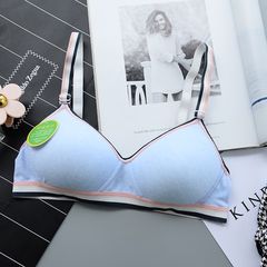 New winter cotton girls sports bra steel ring simple thin cotton color comfortable adjustable underwear Colored sky blue 32/70AB