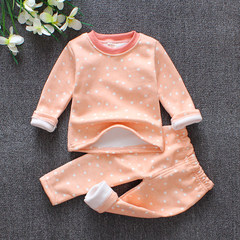 Children's clothing, children's thermal underwear sets, cotton boys, girls, plush, thickening, baby home pajamas, autumn and winter new style Orange heat wave point 110 yards tall, 92-106cm, 3-4 years old