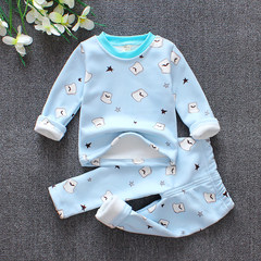 Children's clothing, children's thermal underwear sets, cotton boys, girls, plush, thickening, baby home pajamas, autumn and winter new style Blue warm bread 110 yards tall, 92-106cm, 3-4 years old