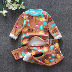 Children's clothing, children's thermal underwear sets, cotton boys, girls, plush, thickening, baby home pajamas, autumn and winter new style Light brown warm lamb 110 yards tall, 92-106cm, 3-4 years old