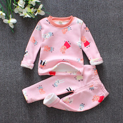 Children's clothing, children's thermal underwear sets, cotton boys, girls, plush, thickening, baby home pajamas, autumn and winter new style Pink purple warm piglets 110 yards tall, 92-106cm, 3-4 years old