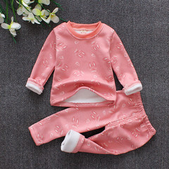 Korean new children's autumn clothing set, baby underwear, boys warm pajamas, girls cotton long sleeved base Pink warm Bunny 110 yards tall, 92-106cm, 3-4 years old