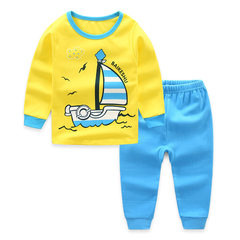Children underwear set cotton new winter thermal underwear sets baby boy long johns 5505 Yellow (sailing) 160cm