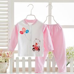 Solid thin white male infant underwear suit wearing a fake new class personal all-match boy girl autumn clothes Pink bear long sleeved suit 90cm (90cm (suggested 1-2 years old))