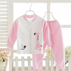 Solid thin white male infant underwear suit wearing a fake new class personal all-match boy girl autumn clothes Pink giraffe long sleeved suit 90cm (90cm (suggested 1-2 years old))
