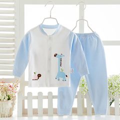 Solid thin white male infant underwear suit wearing a fake new class personal all-match boy girl autumn clothes Blue giraffe long sleeved suit 90cm (90cm (suggested 1-2 years old))