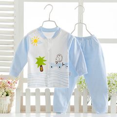 Solid thin white male infant underwear suit wearing a fake new class personal all-match boy girl autumn clothes Blue tree car long sleeve suit 90cm (90cm (suggested 1-2 years old))