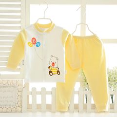 Solid thin white male infant underwear suit wearing a fake new class personal all-match boy girl autumn clothes Yellow bear long sleeved suit 90cm (90cm (suggested 1-2 years old))