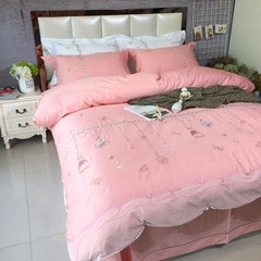 Four sets of cotton cotton embroidery lace cotton satin bedding Princess wind Korean double 1.8 meters 1.5m (5 feet) bed