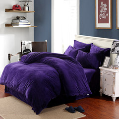 New products in autumn and winter, super soft, thickened, pure crystal, velvet, four piece velvet coral velvet, warm bedding, genuine pure purple 1.8m (6 feet) bed.