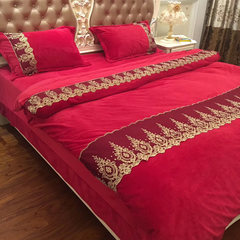 Winter coral fleece four piece thick warm crystal cashmere suede bedding lace 1.8 plain. Graceful Princess - passionate red 1.5m (5 feet) bed