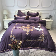 Europe and the United States imported Satin Embroidery 60s cotton four piece six piece purple cotton bedding cotton trade Bed linen Cable Lunzi 1.5m (5 feet) bed