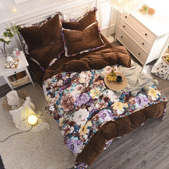 Korean version of cotton coralline velvet four piece cotton flannel autumn winter 1.5m1.8m bed Princess Princess bedding 1.2m (4 ft) bed