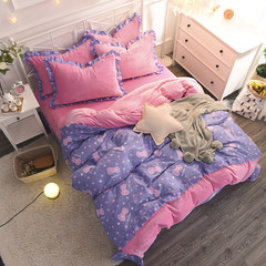 Korean version of all cotton coral velvet four piece cotton flannel autumn winter 1.5m1.8m bed Princess Princess bedding gift purple 1.2m (4 ft) bed