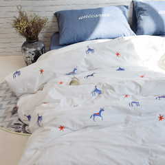 Simple Nordic cotton washed cotton, four sets of white embroidery, unicorn, cotton quilt cover, bed linen, bedding 1.5m (5 feet) bed