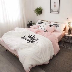 Send pillow warm winter baby cashmere warm wool embroidery four piece petty letters embroidery bedding Bed linen Baby Pink Velvet hello 1.5m (5 feet) bed