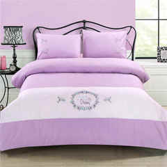 新品 外贸全棉绣花四件套被套床单紫色简约双人1.5米床1.8米床 床笠款 1.5m（5英尺）床
