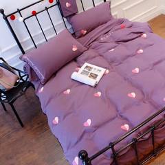 Simple winter cotton four piece thick warm brushed cotton sanded heart-shaped embroidery Princess wind bedding Bed linen Aileen - Purple 1.5m (5 feet) bed